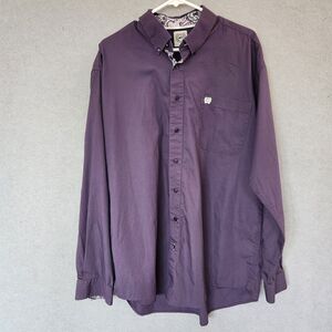 Cinch‎ Shirt Mens L Purple Paisley Flip Cuff Long Sleeve Button Solid Western